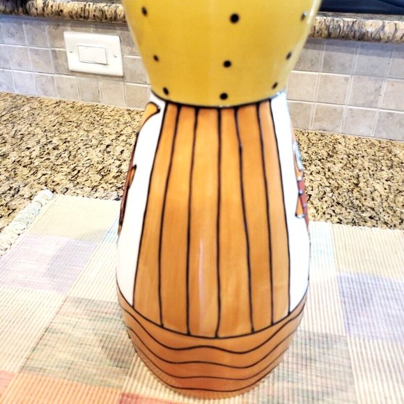 Whimsical Studio Nova Ceramic Vase Pattern Fish Catch Orange Yellow Red 11" High - Picture 3 of 6